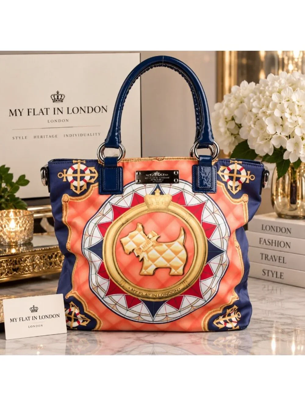 My Flat In London Oxfordshire Scottie Dog Satchel NWT Maximalist Preppy Bag $275